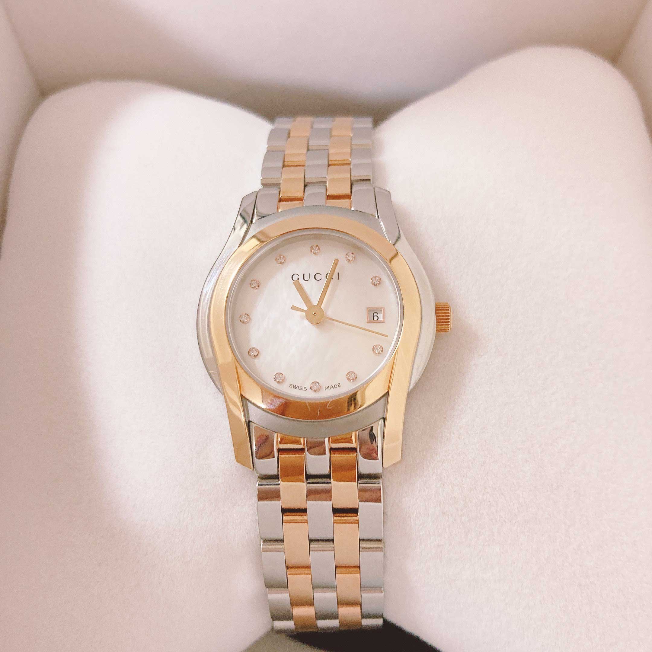 新品] グッチ Gクラス YA055536 シェル ピンク ダイヤモンド