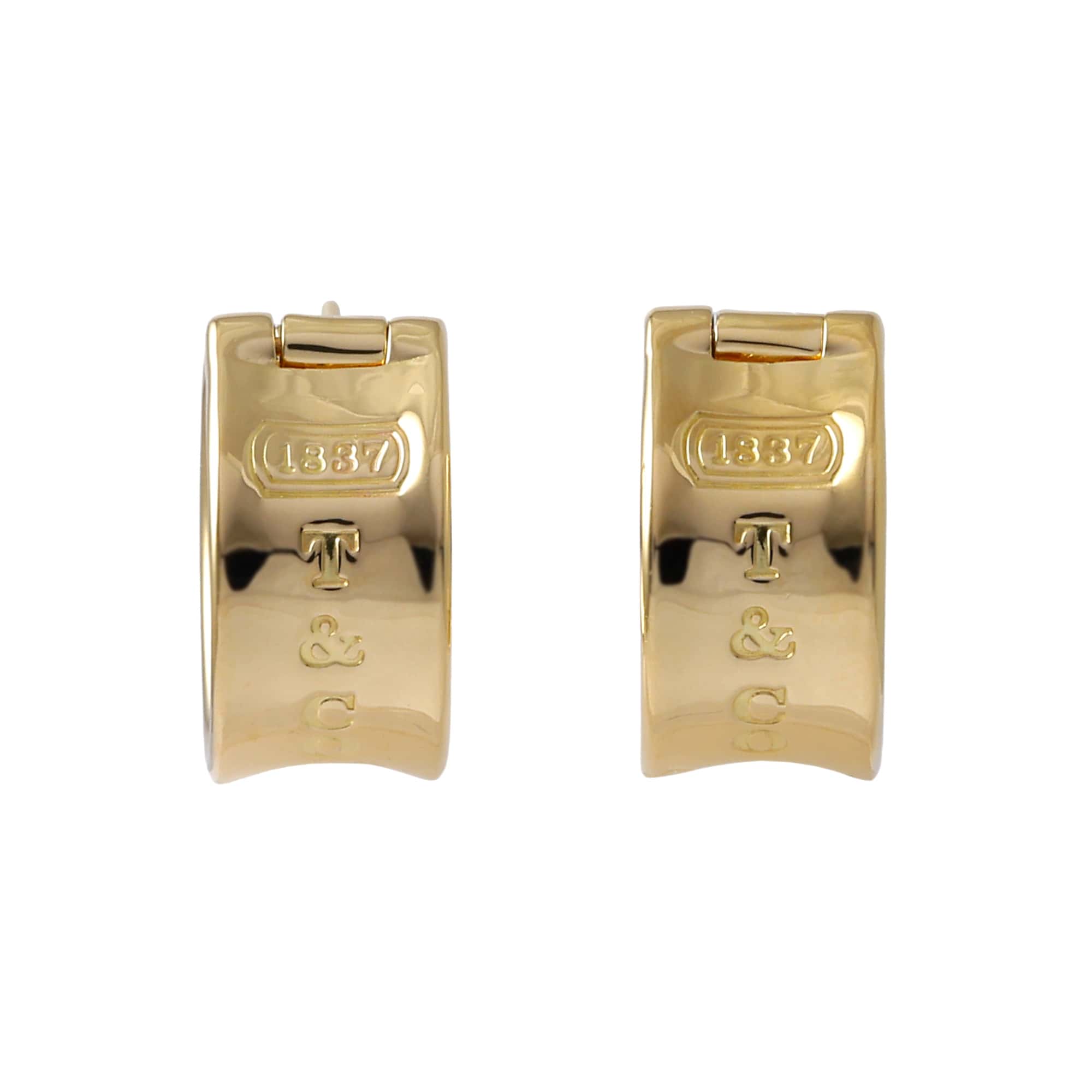 Tiffany 1837 narrow wide hoop K18YG yellow gold earrings used